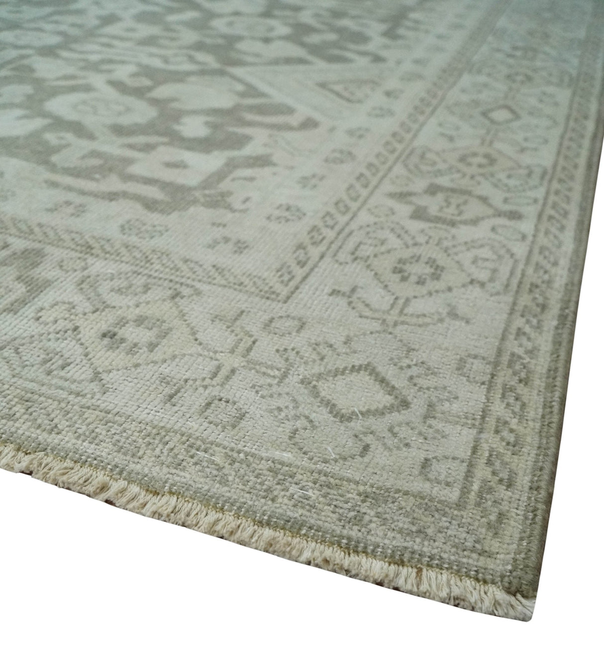 Turkish Design Brown and Ivory 8x10 Hand Knotted Antique Style Traditional Low Pile Wool Rug