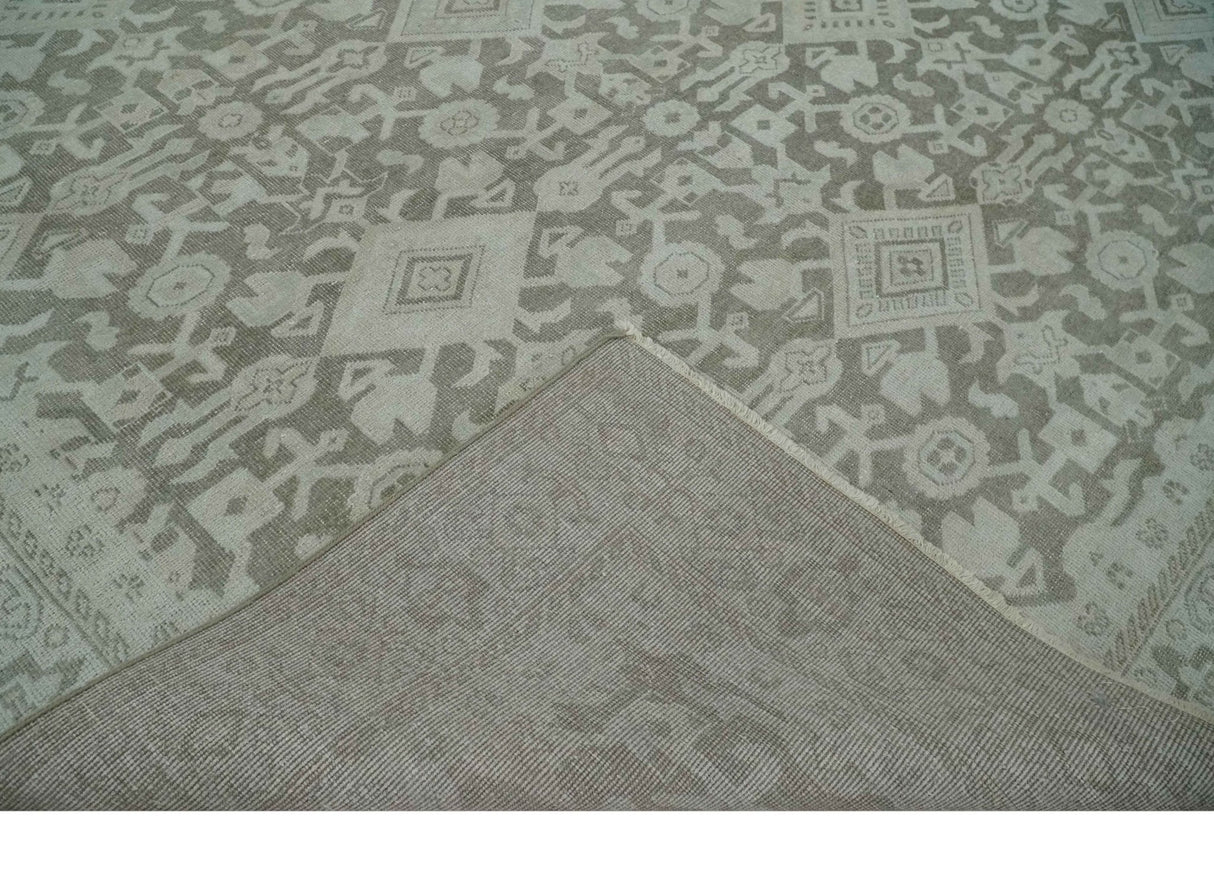 Turkish Design Brown and Ivory 8x10 Hand Knotted Antique Style Traditional Low Pile Wool Rug