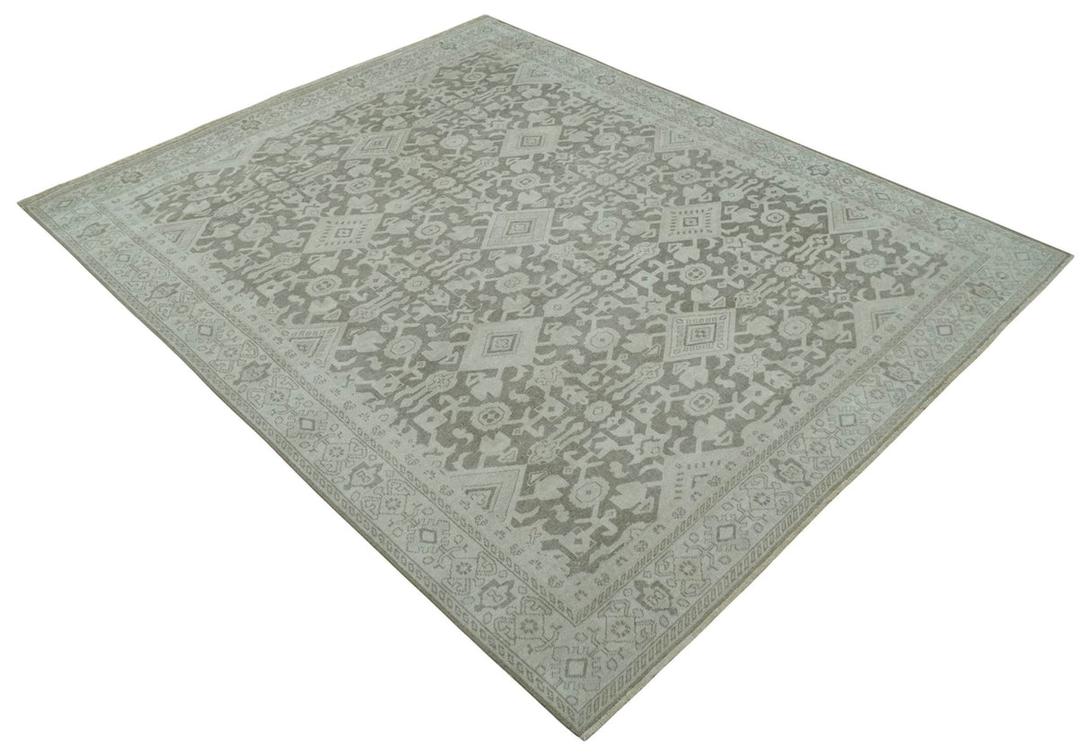 Turkish Design Brown and Ivory 8x10 Hand Knotted Antique Style Traditional Low Pile Wool Rug