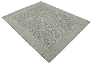 Turkish Design Brown and Ivory 8x10 Hand Knotted Antique Style Traditional Low Pile Wool Rug