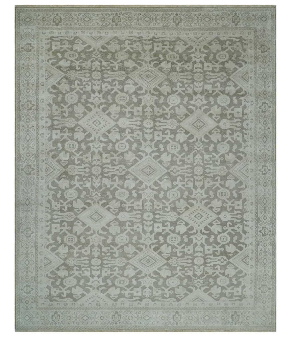 Turkish Design Brown and Ivory 8x10 Hand Knotted Antique Style Traditional Low Pile Wool Rug
