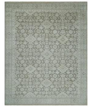 Turkish Design Brown and Ivory 8x10 Hand Knotted Antique Style Traditional Low Pile Wool Rug