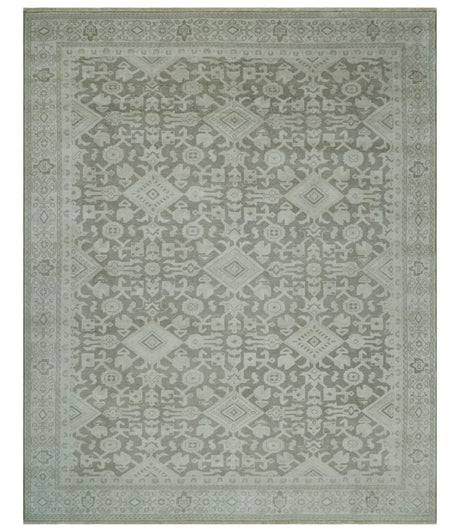 Turkish Design Brown and Ivory 8x10 Hand Knotted Antique Style Traditional Low Pile Wool Rug