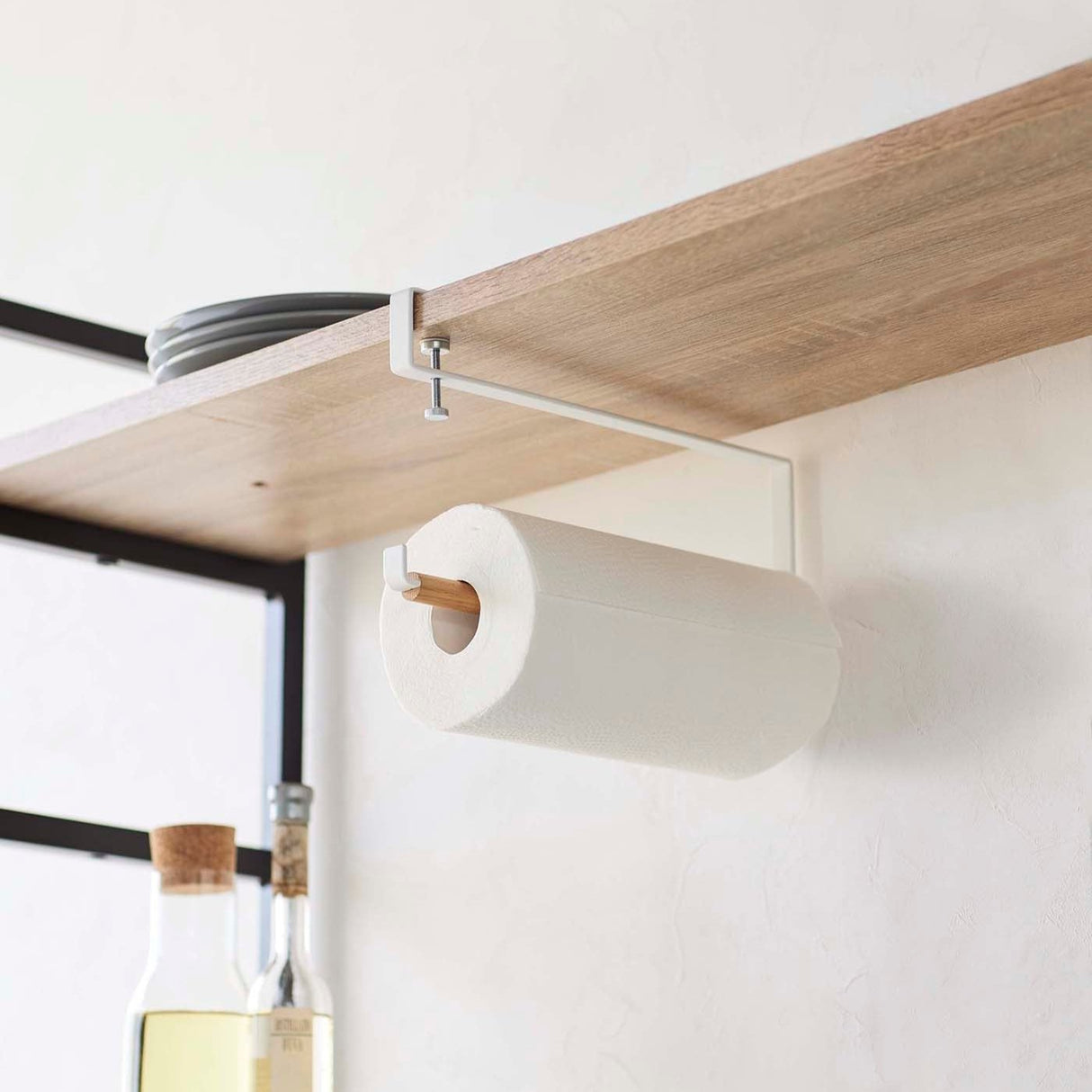 Undershelf Paper Towel Holder - Steel + Wood