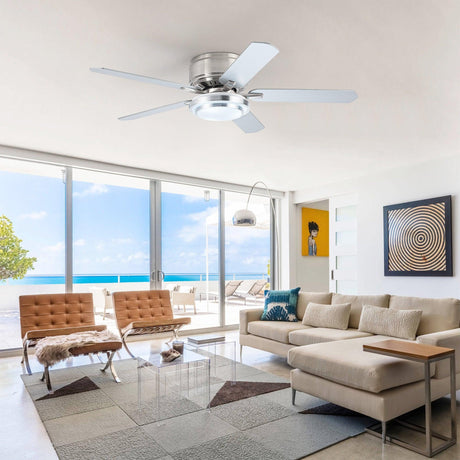 Vaczon 52 Inch Double-sided Blades Flush Mount LED Ceiling Fan with APP and Remote Control