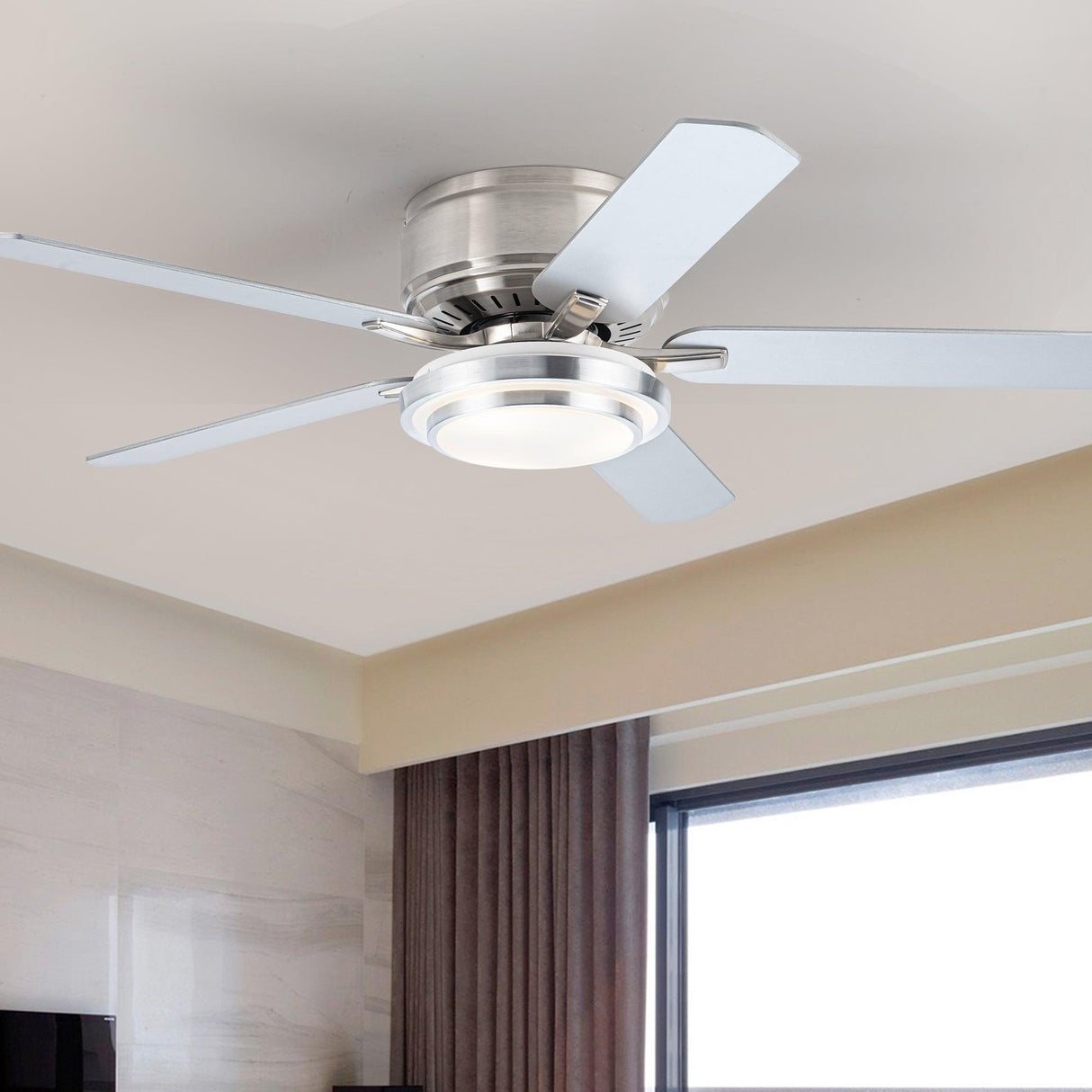 Vaczon 52 Inch Double-sided Blades Flush Mount LED Ceiling Fan with APP and Remote Control
