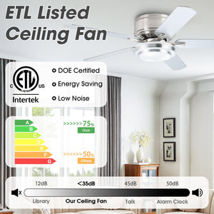 Vaczon 52 Inch Double-sided Blades Flush Mount LED Ceiling Fan with APP and Remote Control
