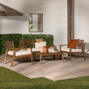 Valencia 4-Piece Mid-Century Modern Acacia Outdoor Slat-Back Chat Set with Coffee Table