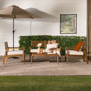 Valencia 4-Piece Mid-Century Modern Acacia Outdoor Slat-Back Chat Set with Coffee Table