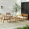 Valencia 4-Piece Mid-Century Modern Acacia Outdoor Slat-Back Chat Set with Coffee Table