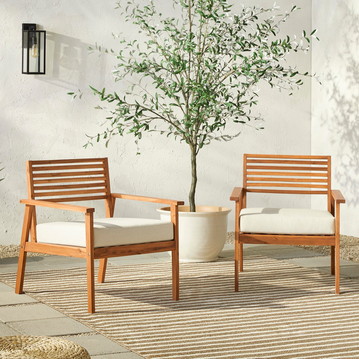 Valencia Mid-Century Modern Acacia Outdoor Slat-Back Lounge Chair