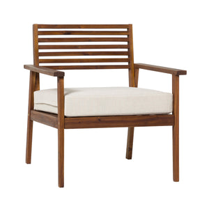 Valencia Mid-Century Modern Acacia Outdoor Slat-Back Lounge Chair