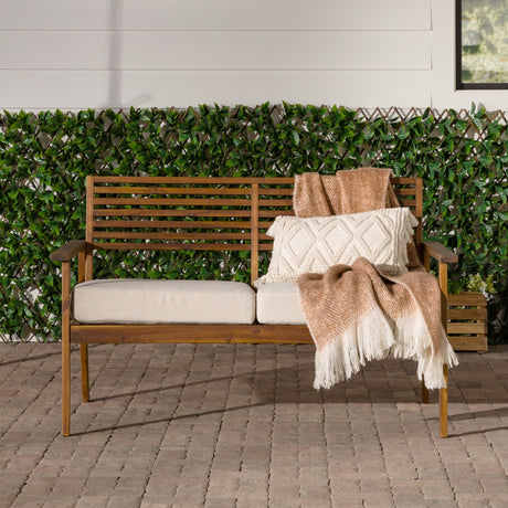 Valencia Mid-Century Modern Acacia Outdoor Slat-Back Loveseat