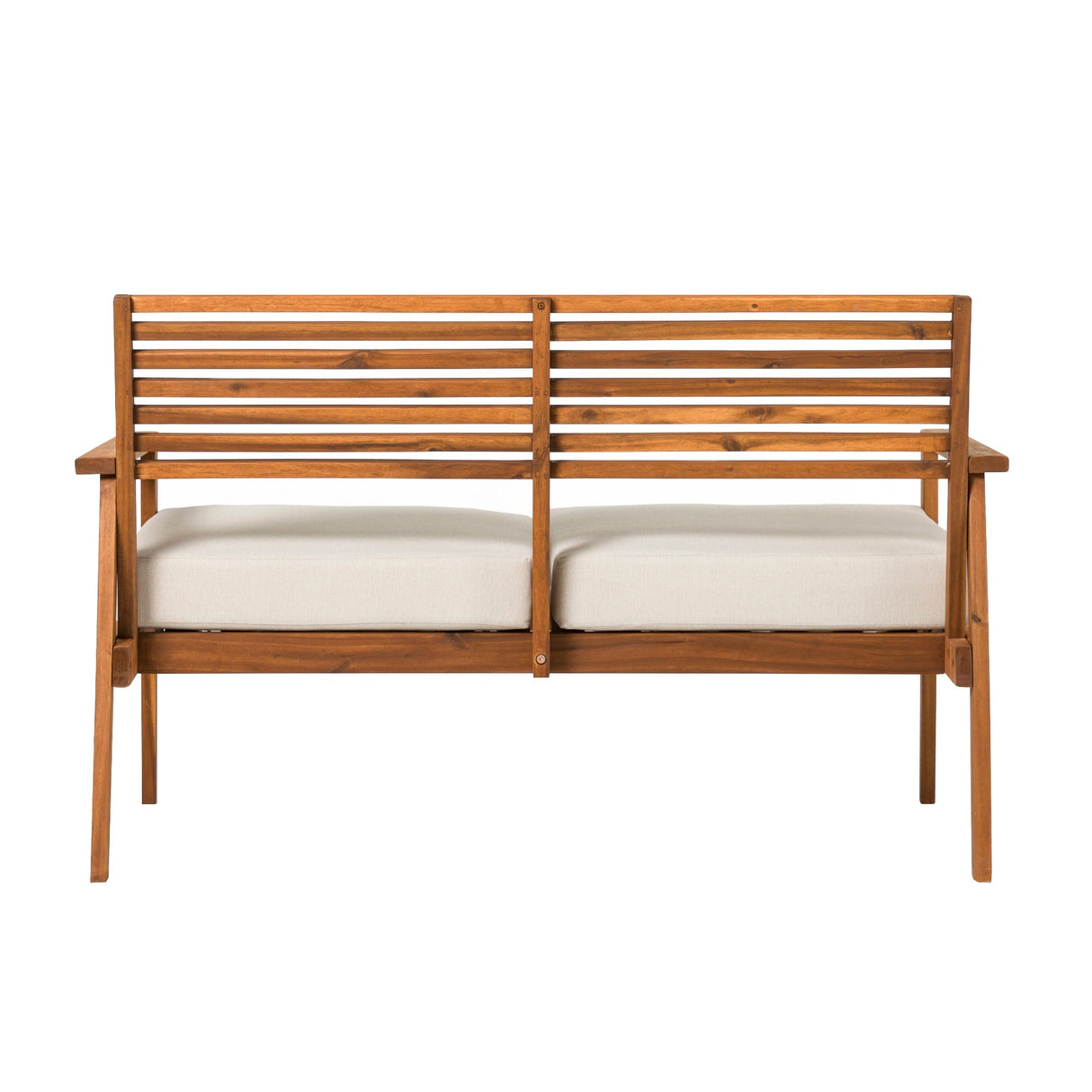 Valencia Mid-Century Modern Acacia Outdoor Slat-Back Loveseat