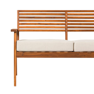 Valencia Mid-Century Modern Acacia Outdoor Slat-Back Loveseat