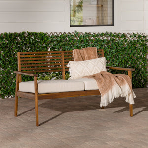 Valencia Mid-Century Modern Acacia Outdoor Slat-Back Loveseat