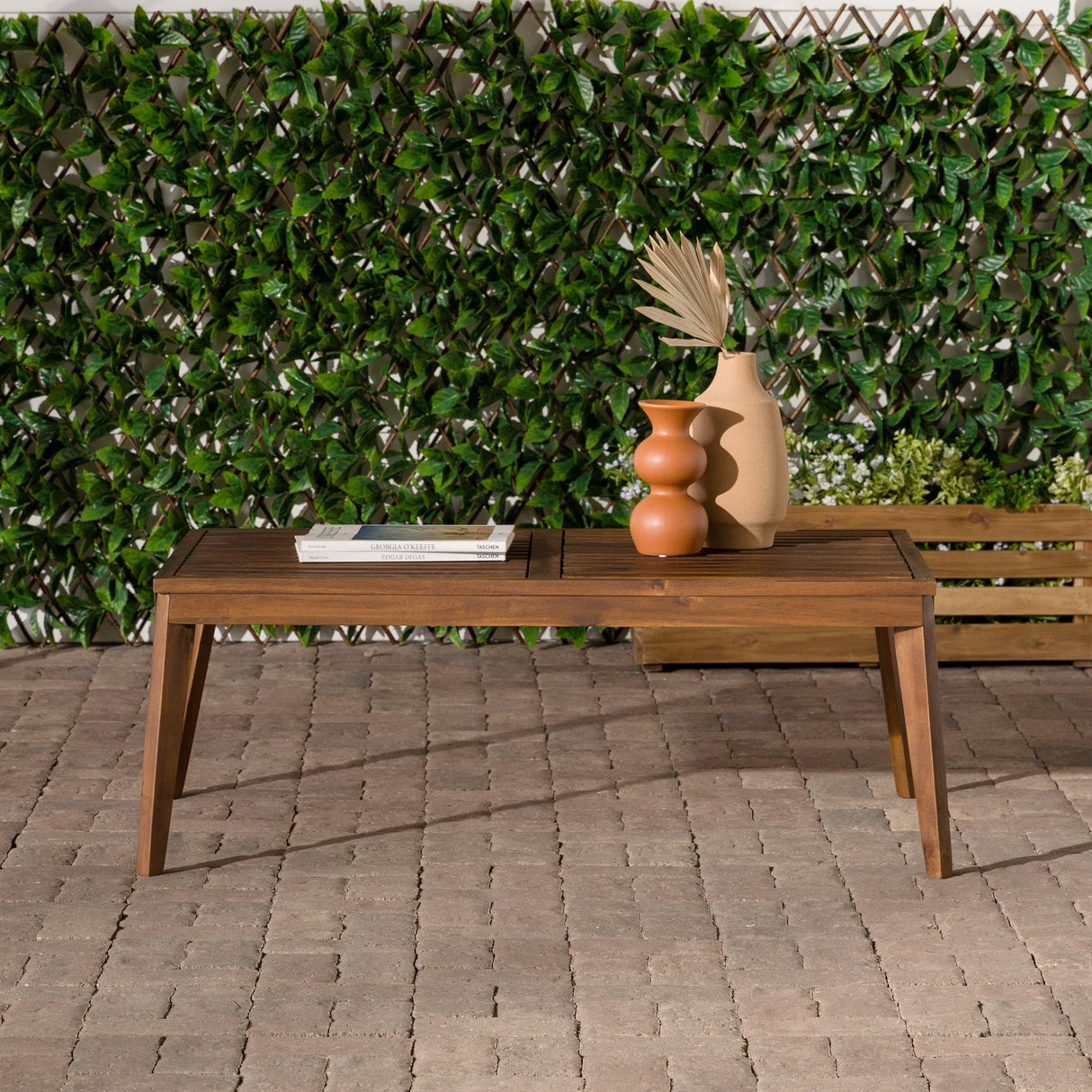 Valencia Mid-Century Modern Acacia Outdoor Slatted Coffee Table