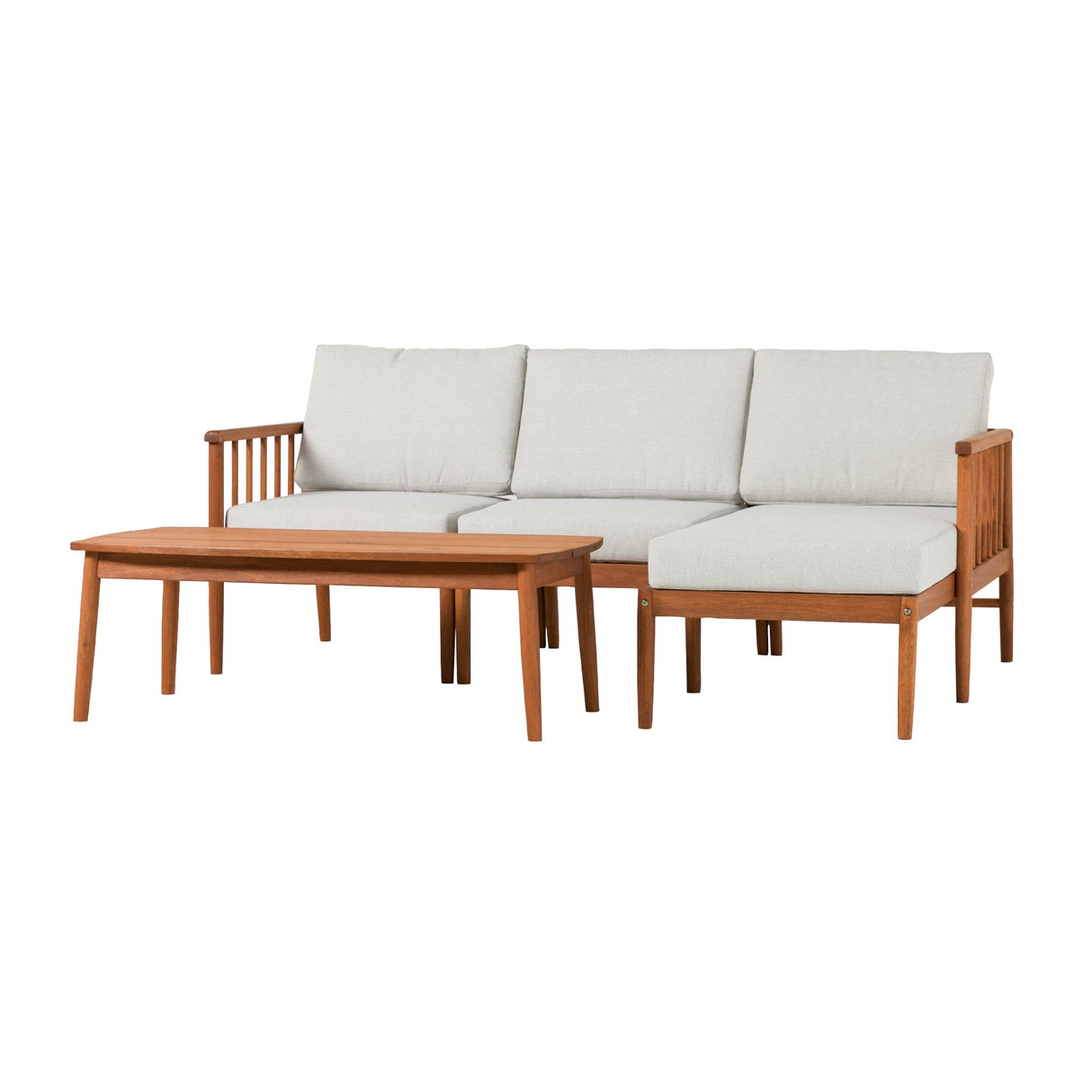 Valmora Modern Wood Outdoor 4-Piece L-Shaped Sectional Set