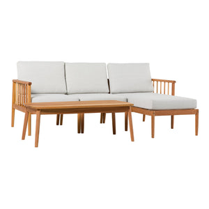 Valmora Modern Wood Outdoor 4-Piece L-Shaped Sectional Set