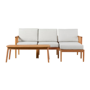 Valmora Modern Wood Outdoor 4-Piece L-Shaped Sectional Set