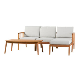 Valmora Modern Wood Outdoor 4-Piece L-Shaped Sectional Set