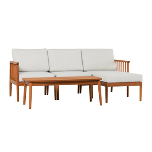 Valmora Modern Wood Outdoor 4-Piece L-Shaped Sectional Set