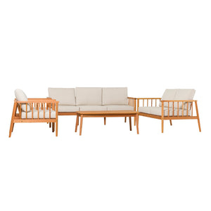 Valmora Modern Wood Outdoor 5-Piece Patio Chat Set