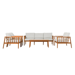 Valmora Modern Wood Outdoor 5-Piece Patio Chat Set