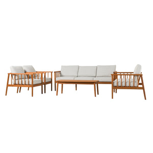 Valmora Modern Wood Outdoor 5-Piece Patio Chat Set