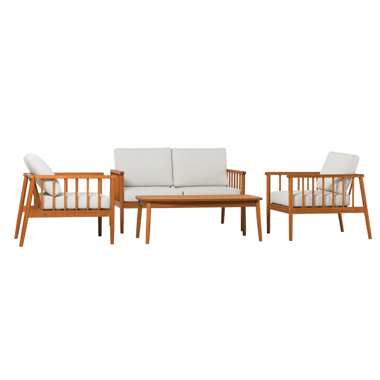 Valmora Modern Wood Outdoor Patio 4-Piece Chat Set