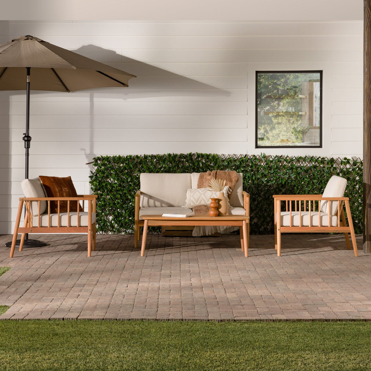 Valmora Modern Wood Outdoor Patio 4-Piece Chat Set