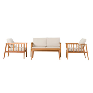 Valmora Modern Wood Outdoor Patio 4-Piece Chat Set