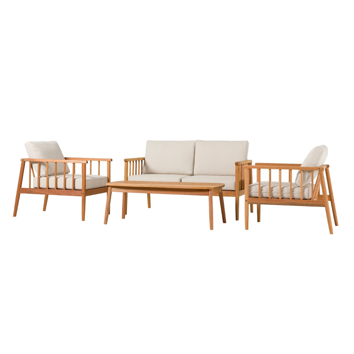 Valmora Modern Wood Outdoor Patio 4-Piece Chat Set