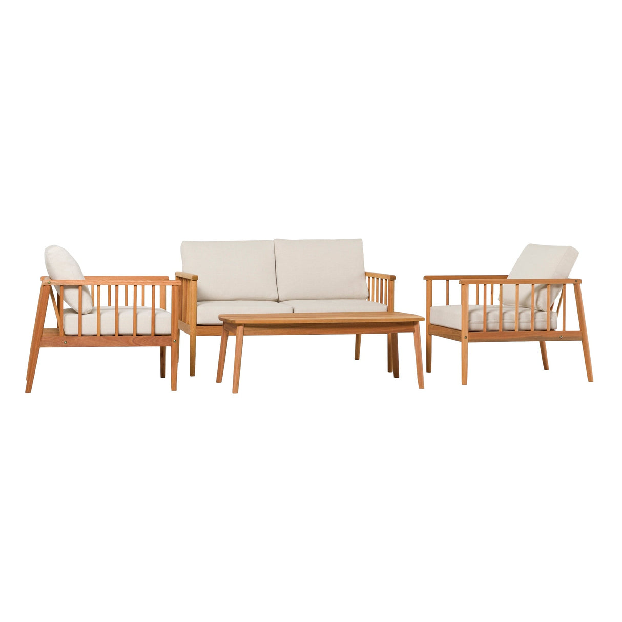 Valmora Modern Wood Outdoor Patio 4-Piece Chat Set