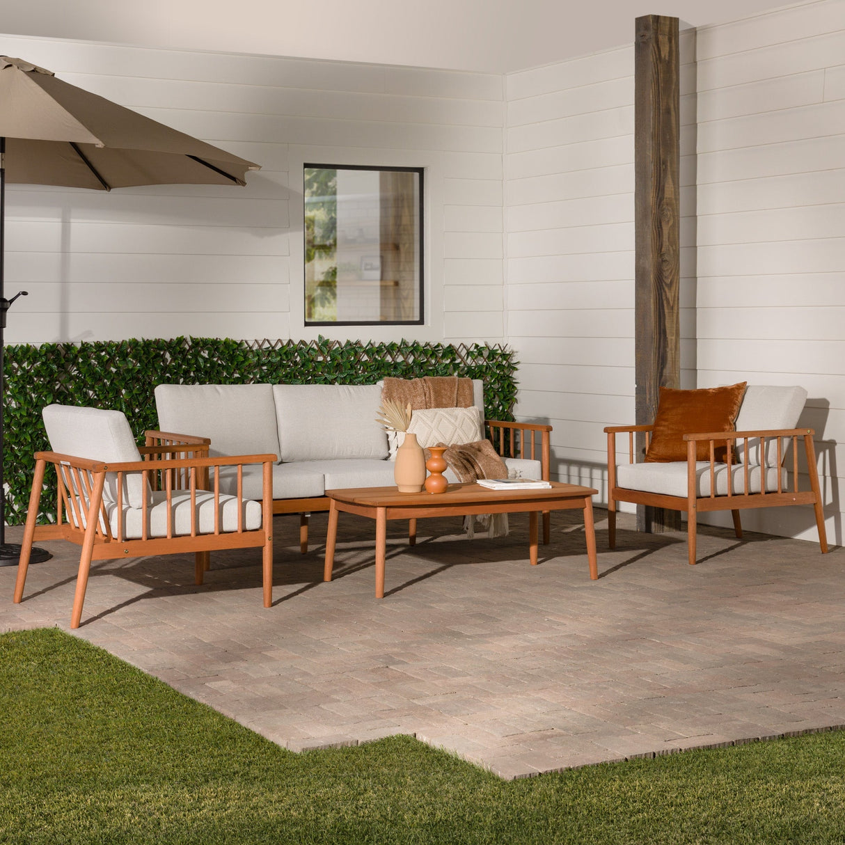 Valmora Modern Wood Outdoor Patio 4-Piece Chat Set