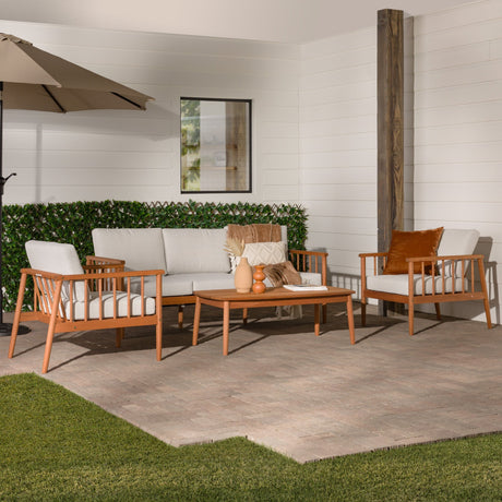 Valmora Modern Wood Outdoor Patio 4-Piece Chat Set