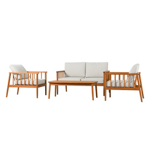 Valmora Modern Wood Outdoor Patio 4-Piece Chat Set