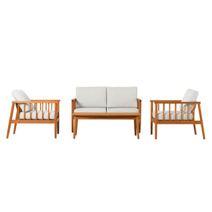 Valmora Modern Wood Outdoor Patio 4-Piece Chat Set