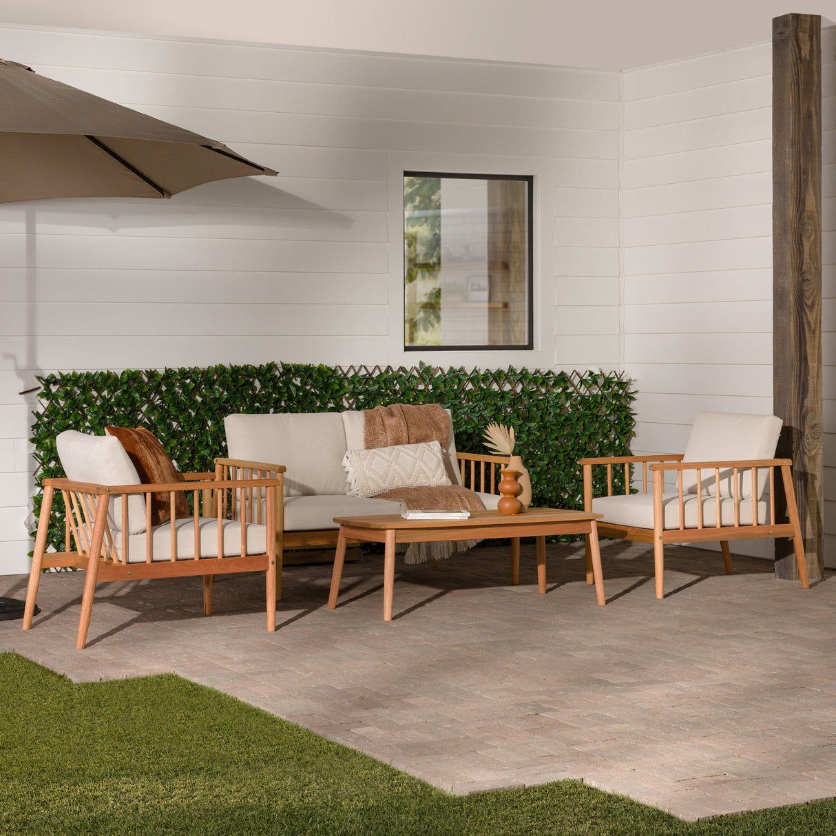 Valmora Modern Wood Outdoor Patio 4-Piece Chat Set