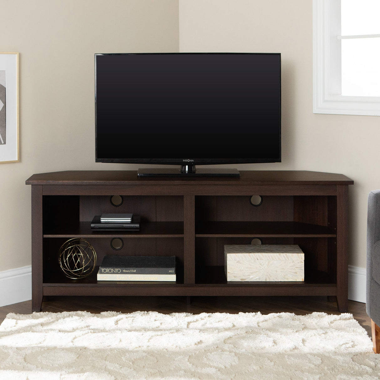 Vesper Transitional Wood Corner TV Stand