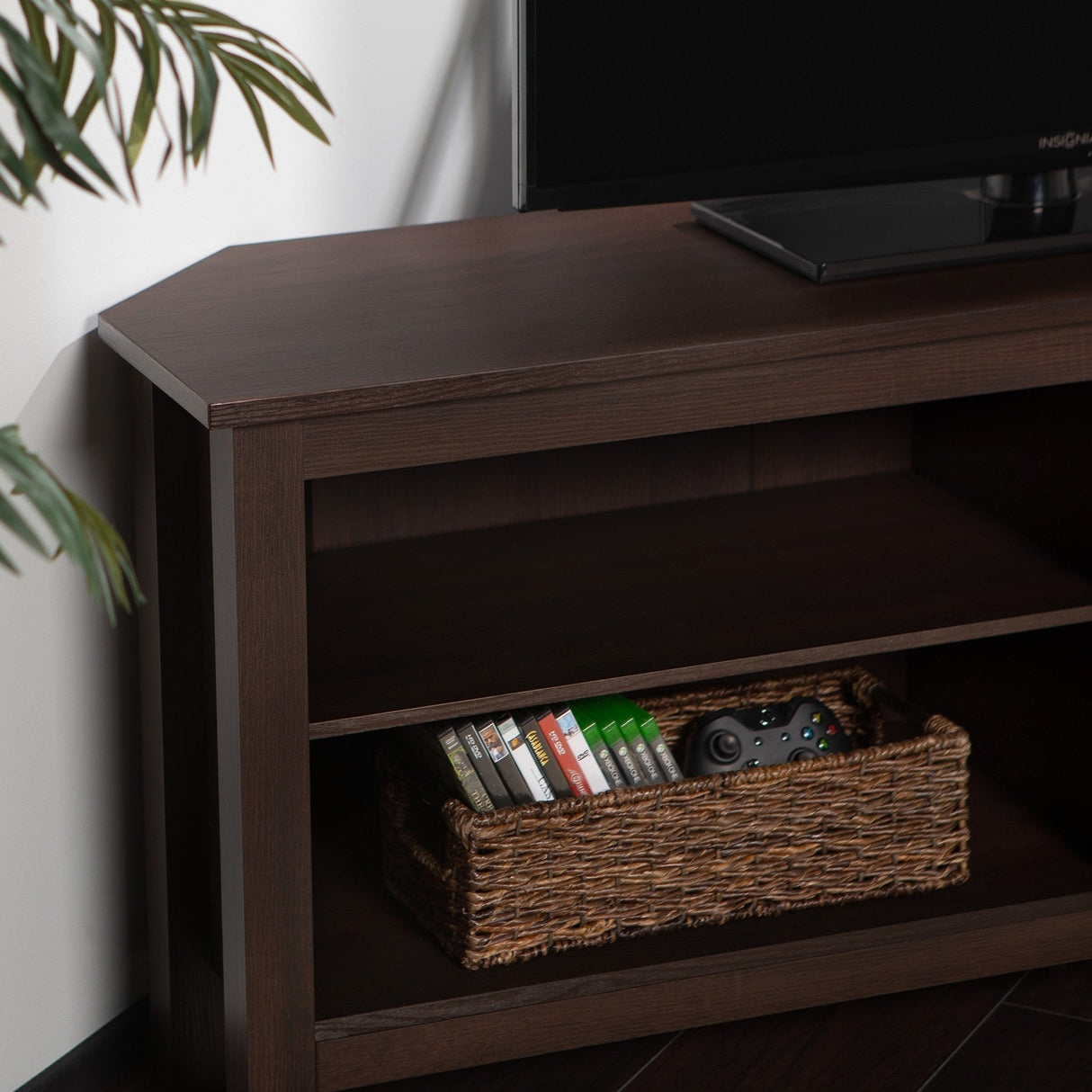 Vesper Transitional Wood Corner TV Stand