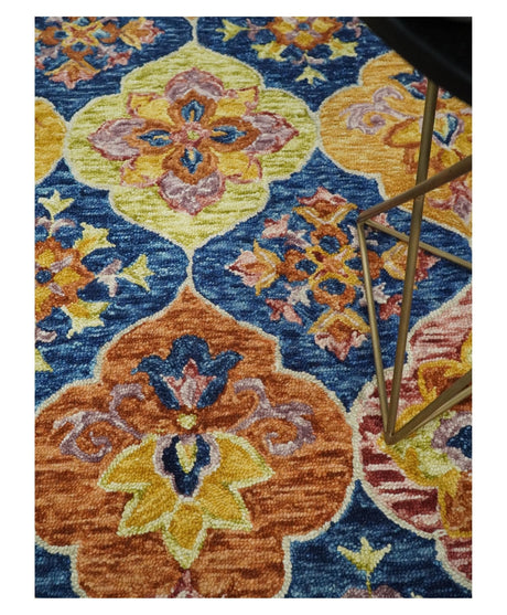 Vibrant 5x7 Hand Tufted Blue and Gold Modern Damask Oriental traditional Wool Area Rug | TRDMA41