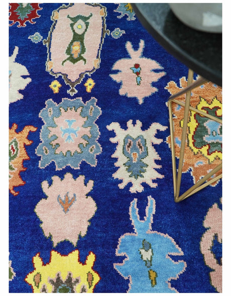 Vibrant 8x10 Hand Knotted Blue and Ivory Traditional Persian Eclectic Colorful Wool Rug | TRDCP776810