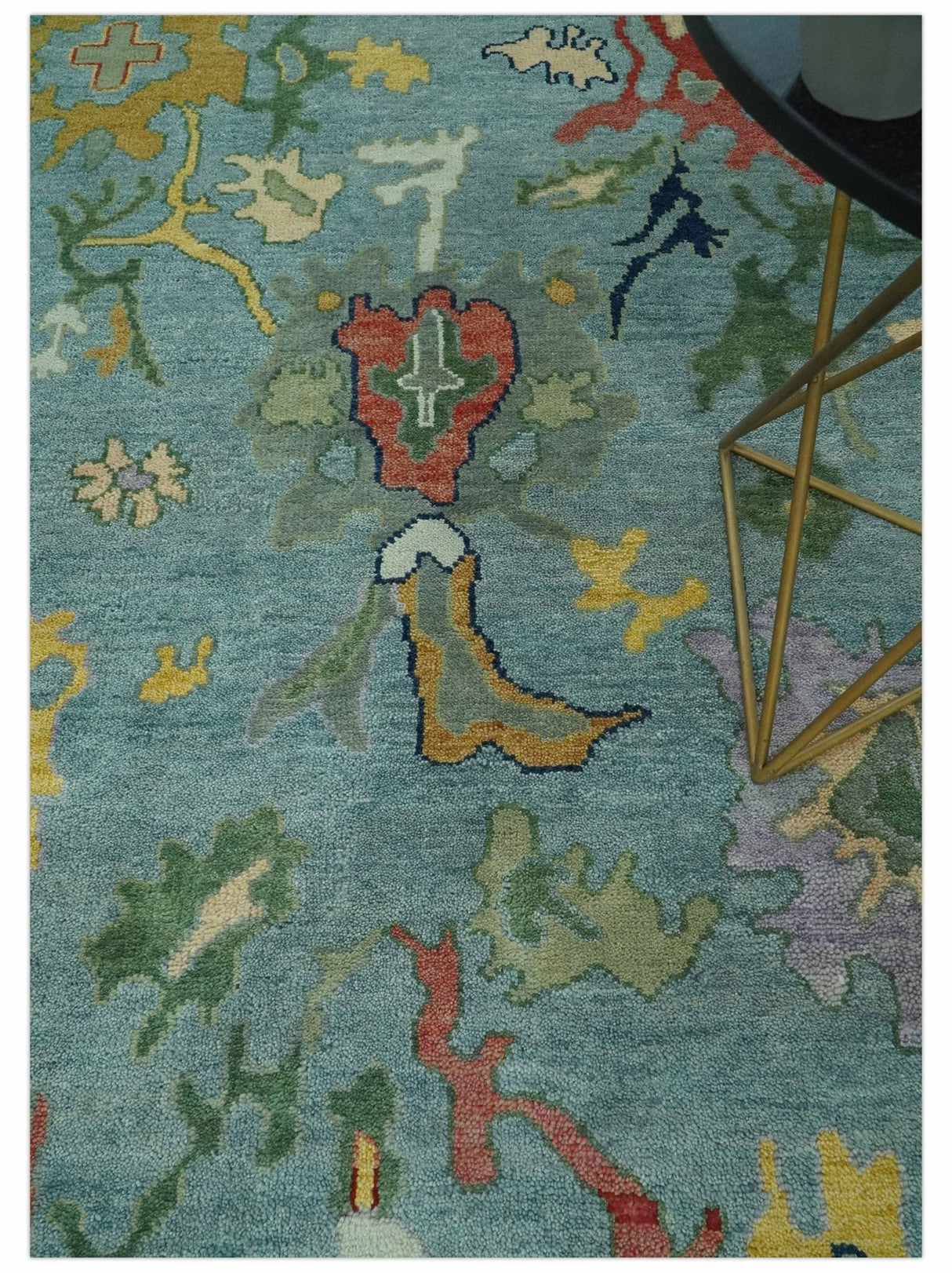 Vibrant Colorful 8x10 Gray and green Hand Knotted Traditional Oushak wool rug