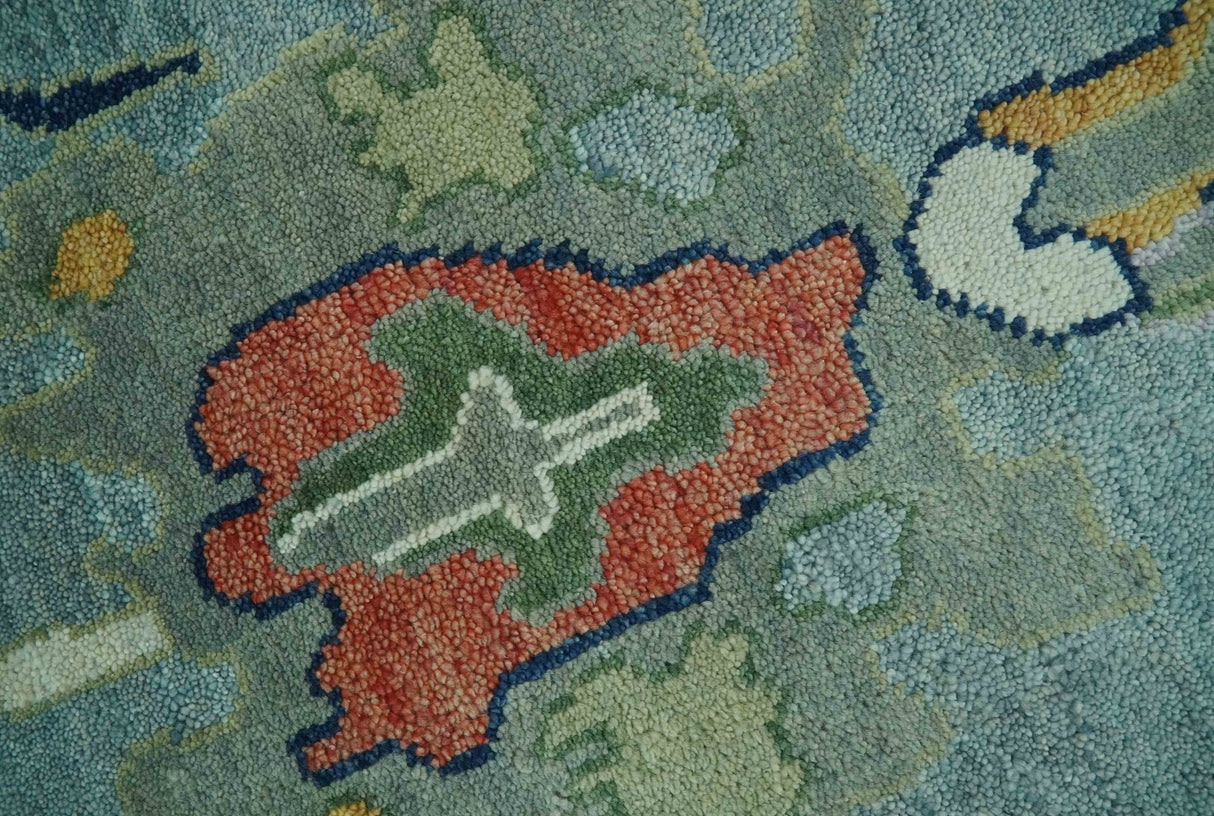 Vibrant Colorful 8x10 Gray and green Hand Knotted Traditional Oushak wool rug