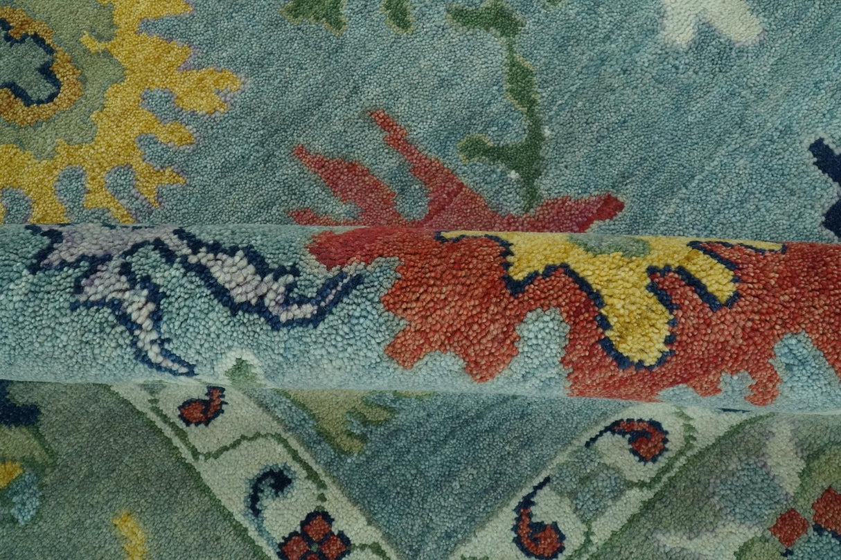 Vibrant Colorful 8x10 Gray and green Hand Knotted Traditional Oushak wool rug