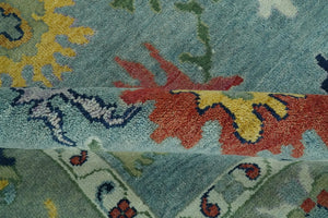 Vibrant Colorful 8x10 Gray and green Hand Knotted Traditional Oushak wool rug