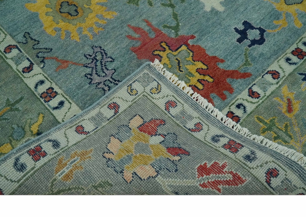 Vibrant Colorful 8x10 Gray and green Hand Knotted Traditional Oushak wool rug