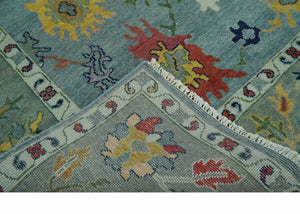 Vibrant Colorful 8x10 Gray and green Hand Knotted Traditional Oushak wool rug