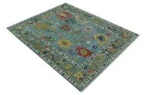 Vibrant Colorful 8x10 Gray and green Hand Knotted Traditional Oushak wool rug